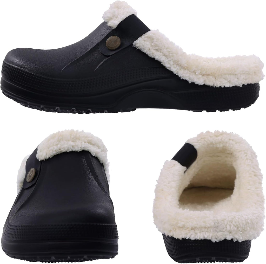 Beslip Classic Fur Lined Clogs Waterproof Winter Fuzzy Slippers for Women Men Indoor and Outdoor