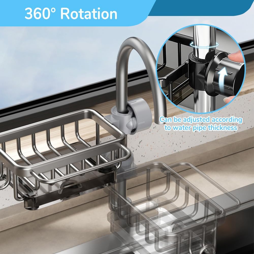 Sink Organizer Rack for Kitchen and Bathroom, 2024 New Kitchen Sink Faucet Organizer with Drip Tray