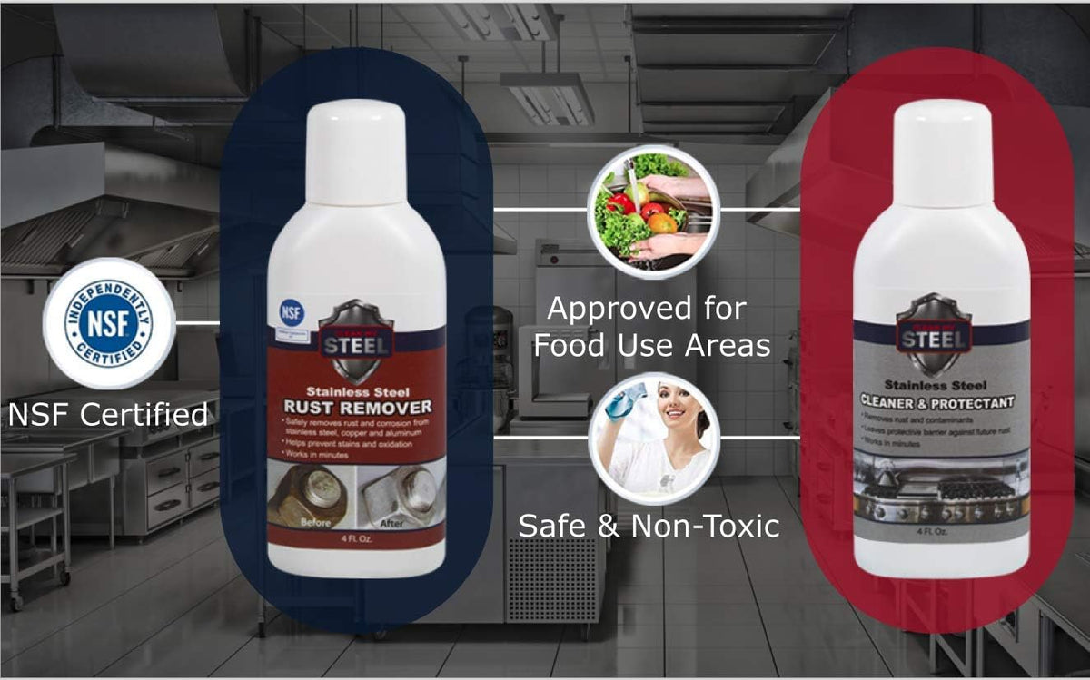 CLEAN MY STEEL – Stainless Steel Rust Stain Remover Kit with Protector – Fast Acting for Commercial