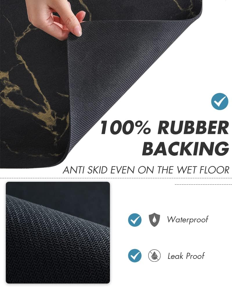 AMOAMI Coffee Mat - Hide Stain Rubber Backed Absorbent Dish Drying Mat for Kitchen Counter - Black
