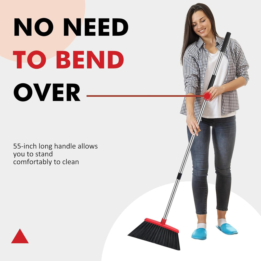 Heavy Duty Broom, 55 Inch Long Handle Outdoor Large Angle Brooms, Commercial Broom for Sweeping