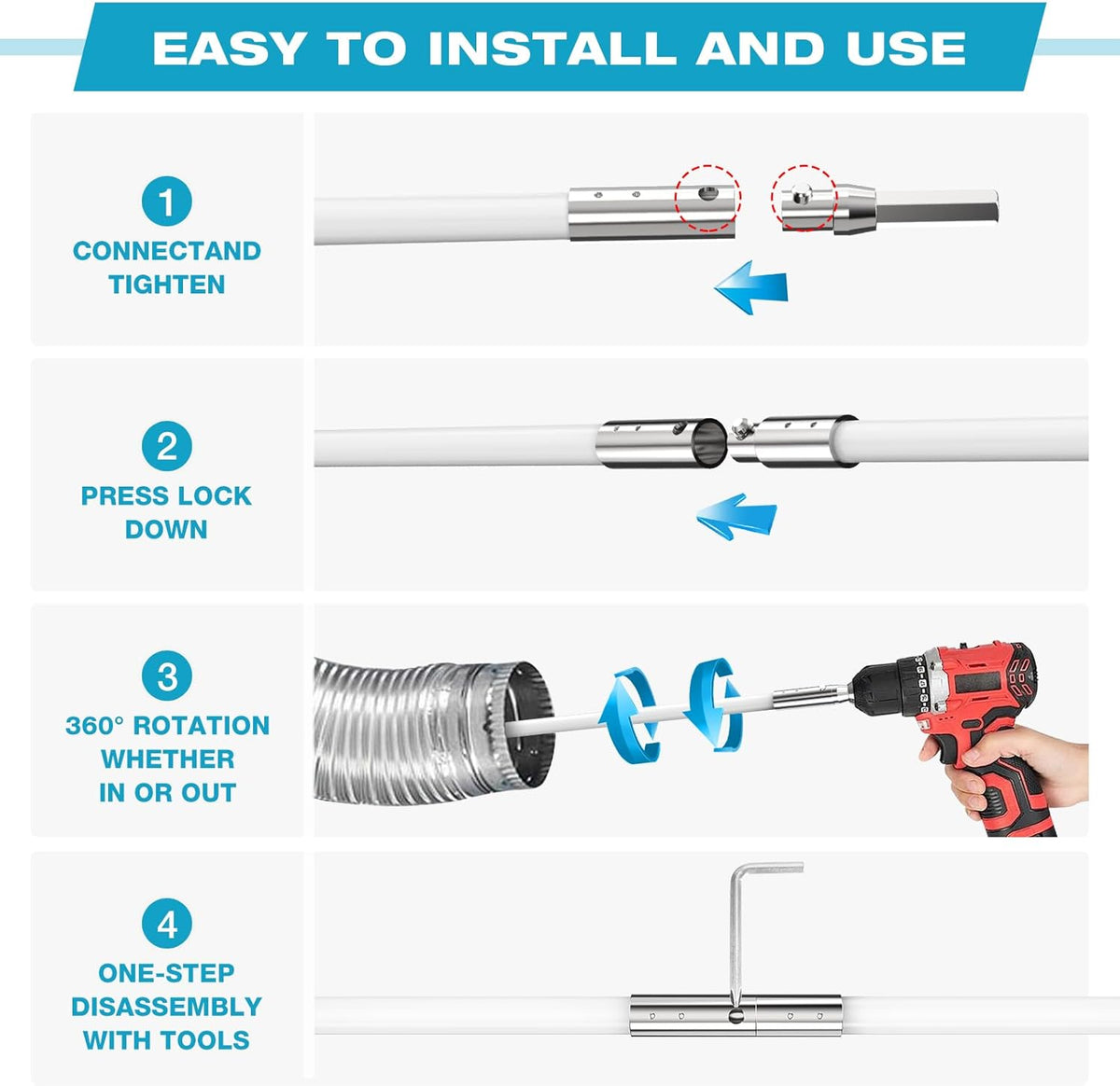 Sealegend 15 Feet Dryer Vent Cleaner Kit/Lint Remover/Upgraded Flexible Quick-Snap Brush with Drill