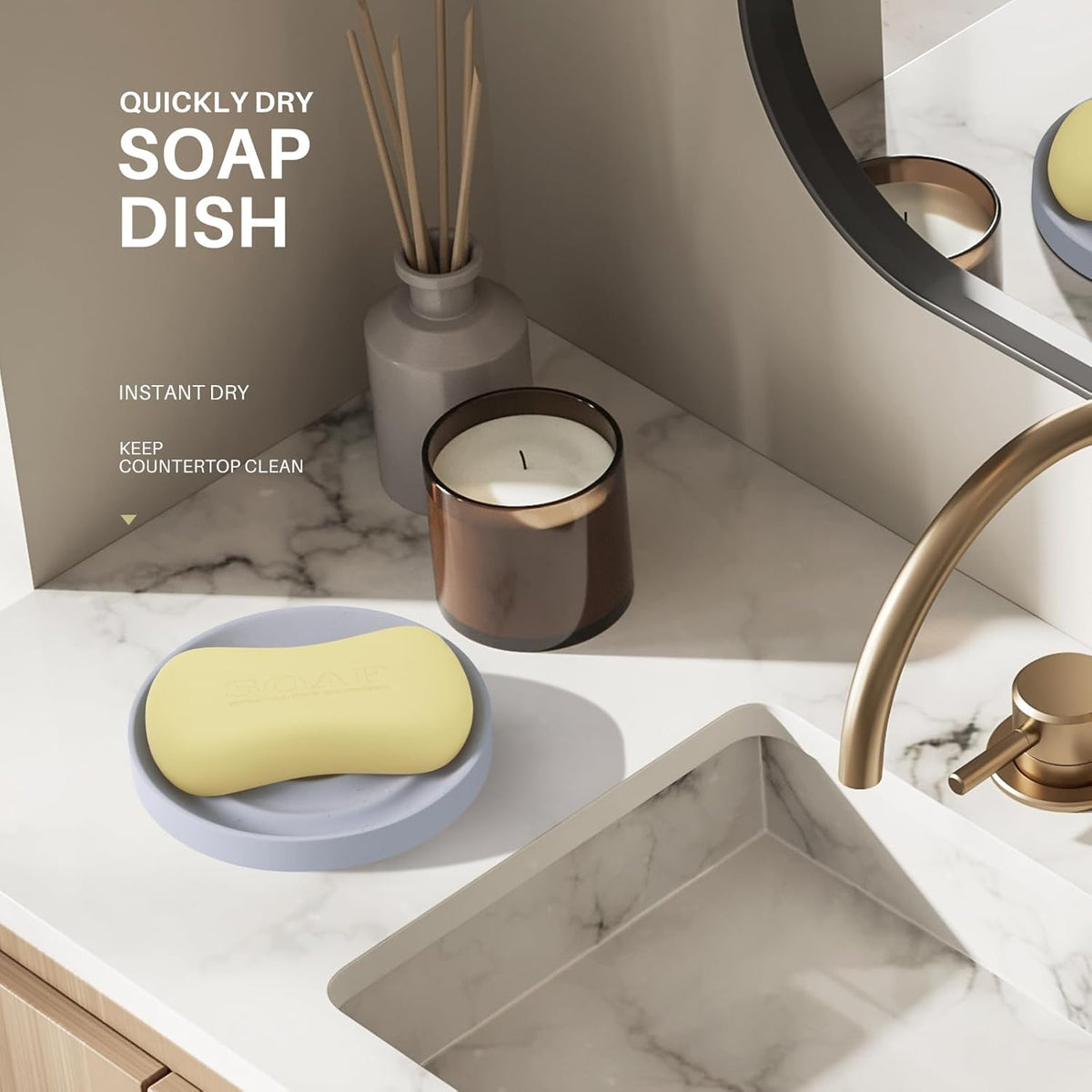 Diatomite Soap Dish, 2 Pack Water Absorbent Stone Soap Dish Holder, Quick Dry Diatomaceous Earth