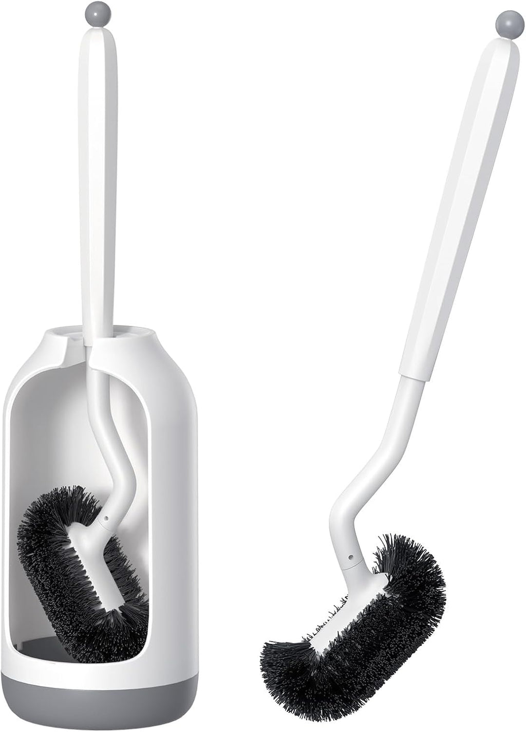 HAMITOR Toilet Bowl Brush Holder Set: Deep Cleaning Brushes with Curved Design - Ergonomic Long