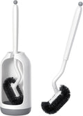 HAMITOR Toilet Bowl Brush Holder Set: Deep Cleaning Brushes with Curved Design - Ergonomic Long