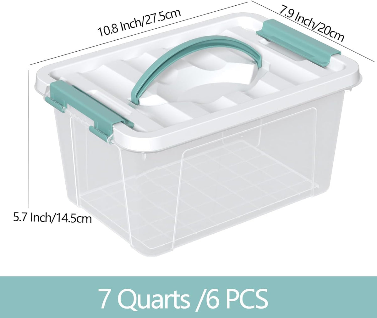 Zopnny 7 Quart Small Clear Storage Latch Box with Lid, Plastic Stackable Storage Bin, 6 Pack