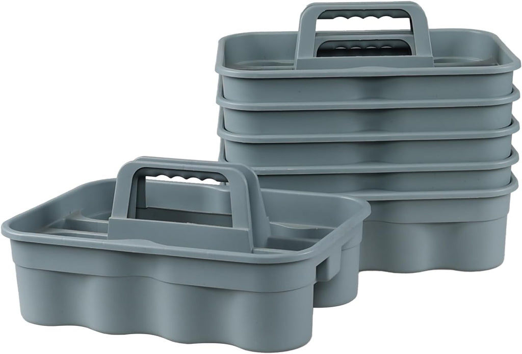 6 Pack Plastic 2 Compartments Cleaning Supplies Caddy, Commercial Carry Caddy Organizer with