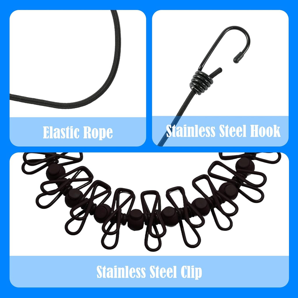 2 Pack Camping Clothesline Portable 12 Clothespins, Black Camping Accessories Travel Clothesline