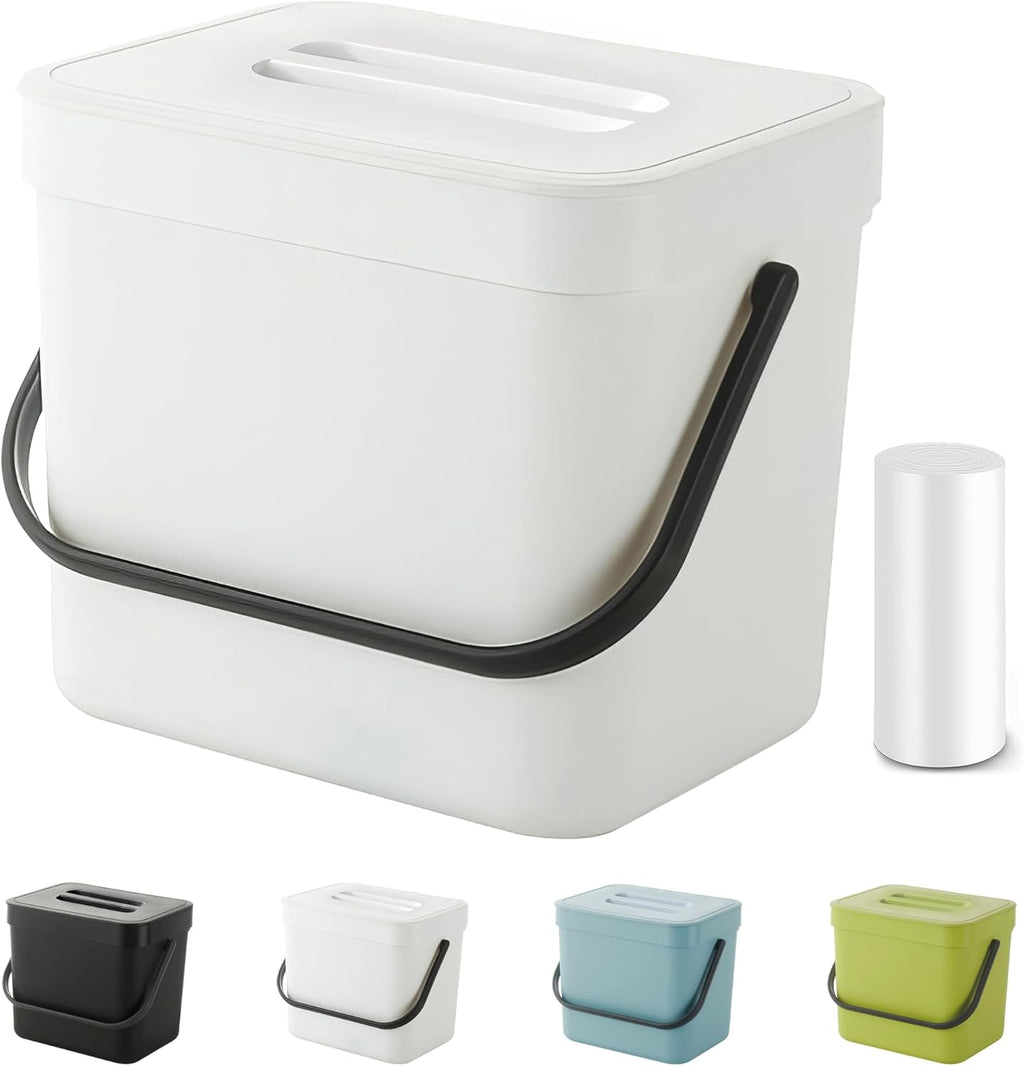 Kitchen Compost Bin - 1.8 Gallons Hanging Trash Can with Lid for Kitchen Cabinet Door, Under Sink