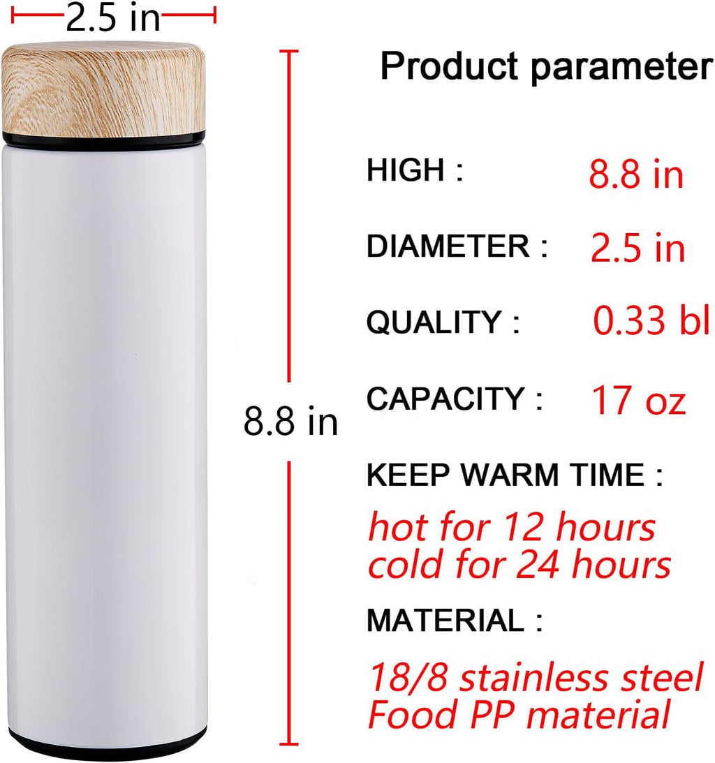 15oz Water Bottle Stainless Steel Thermos Flask - Insulated Vacuum, Leak Proof, Keeps Drinks