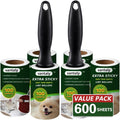 Lint Rollers for Pet Hair Extra Sticky, 600 Sheets Value Set Lint Roller with 2 Upgraded Handles, 6
