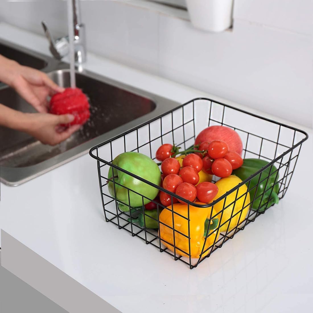 Kitchen Wire Baskets Farmhouse Decor Metal Food Storage Organizer, Household Refrigerator Bin with