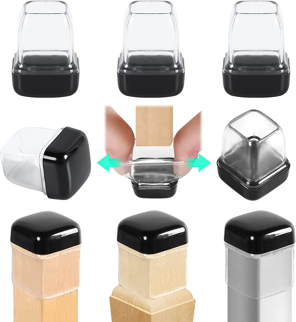 Ezprotekt 24 Pcs Clear Chair Leg Sliders for Carpet, Square Teflon Furniture Glides Protectors