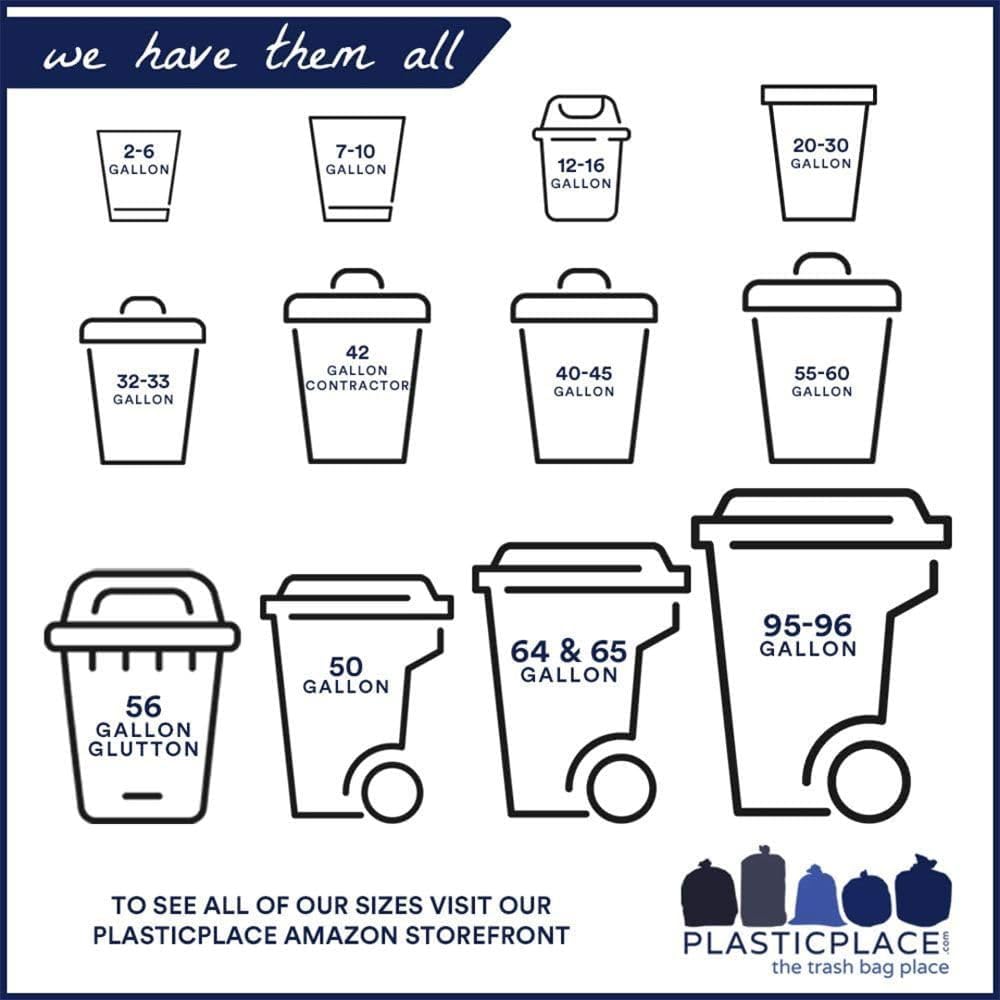 Plasticplace Contractor Trash Bags 33 Gallon - 3.0 Mil, Heavy Duty Garbage Bag 33” x 39”, Black, 50