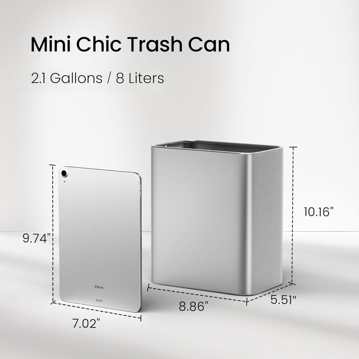 Cesun Small Bathroom Trash Can 2.1 Gallon Wastebasket, Modern Metal Garbage Can Office Waste