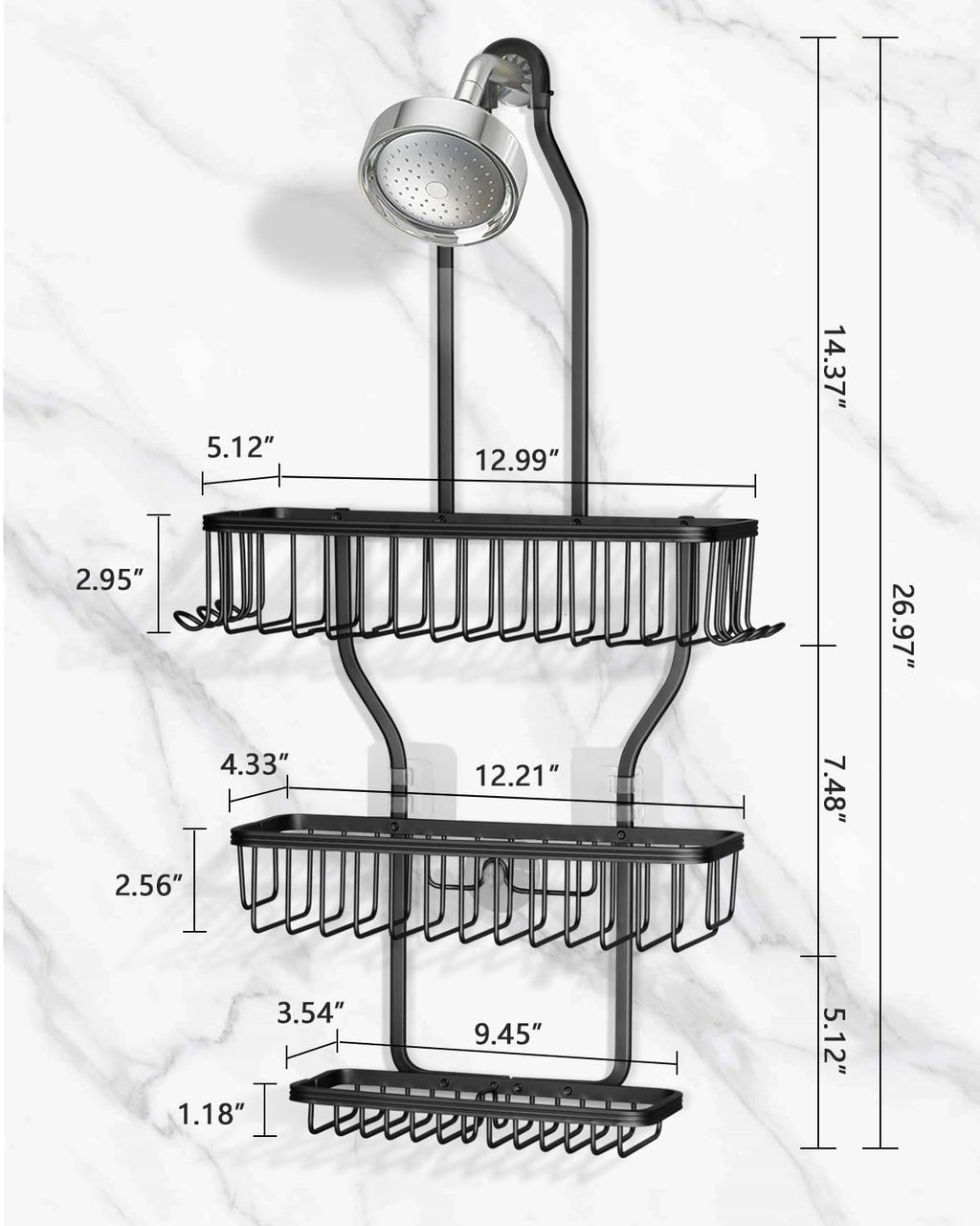 MSAICOE Shower Caddy Hanging - Never Rust Shower Hanging Organizer - Aluminum Over the ShowerHead