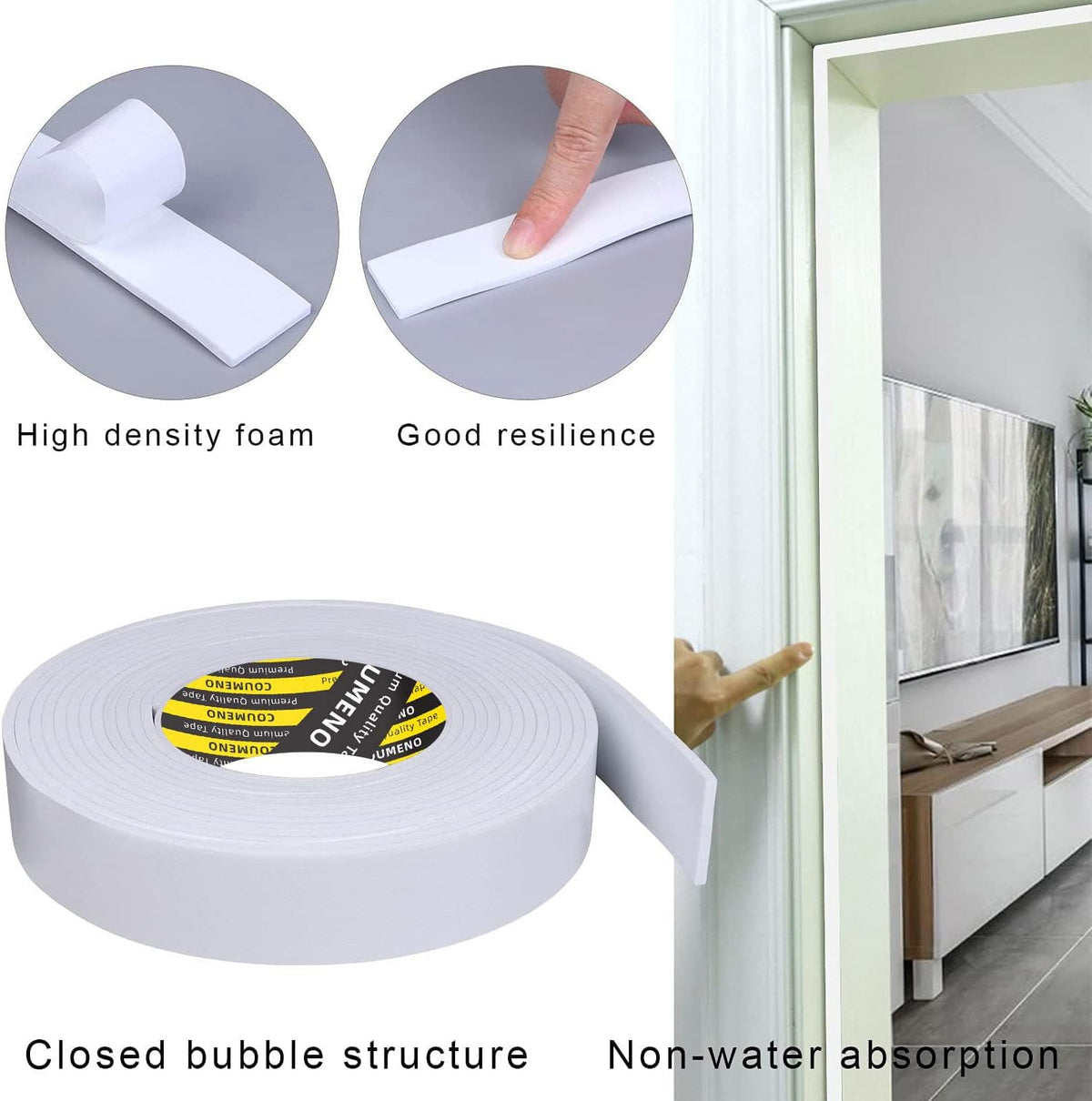 EVA Single-Sided Adhesive Foam Tape, Sealing Strip Foam Pad Sponge Tape Suitable for Sealing Doors