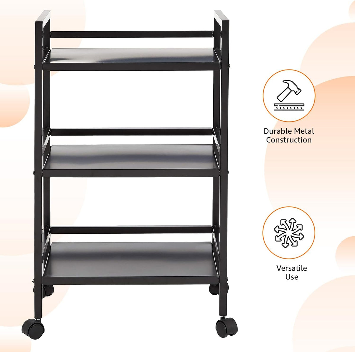 Amazon Basics 3-Tier Metal Rolling Cart, Black