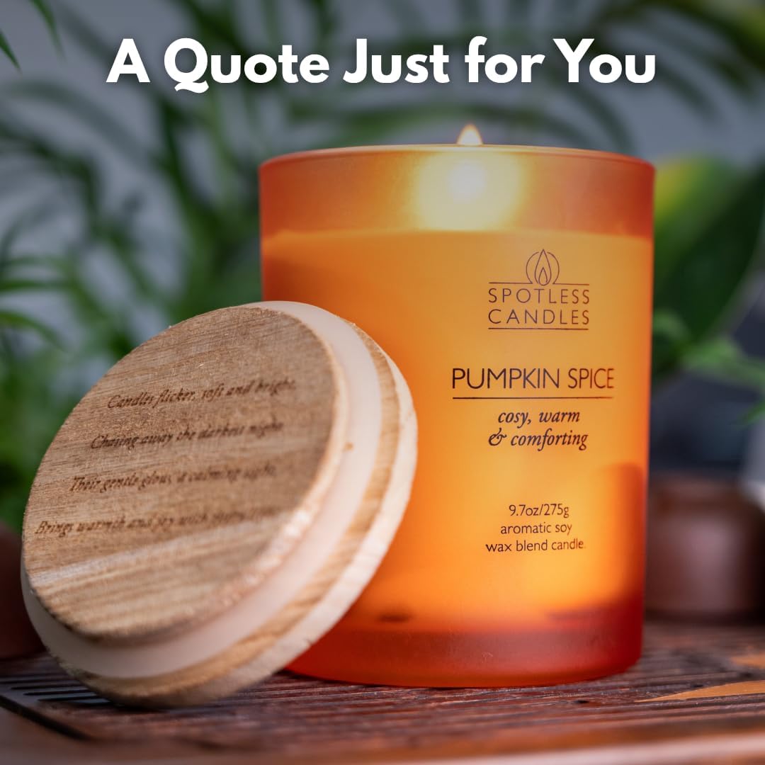 Pumpkin Spice Candle - 9.7 oz /275g Pumpkin Candle in Orange Frosted Glass Jar with Wooden Lid and