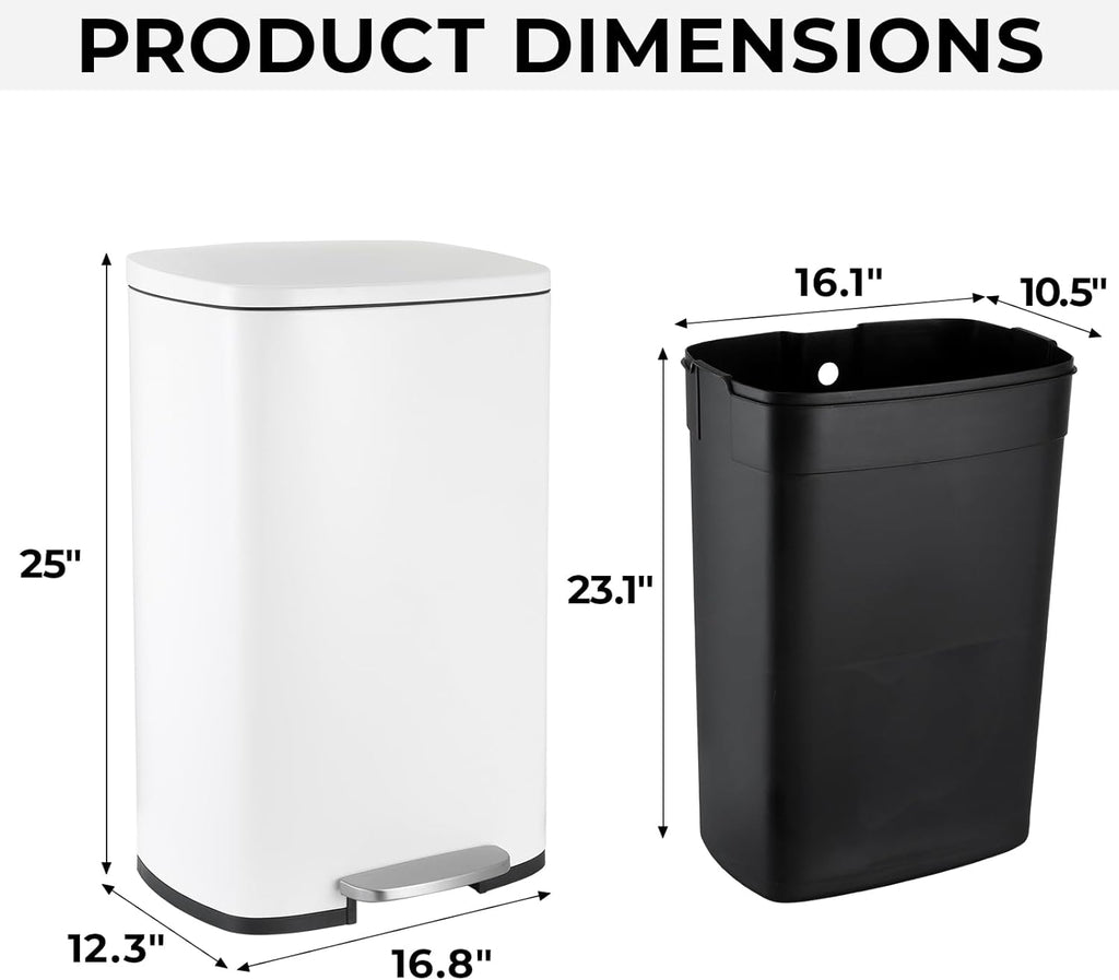 13.2 Gal Kitchen Trash Can, 50L Recycling or Garbage Bin, Brushed Stainless Steel Waste Basket