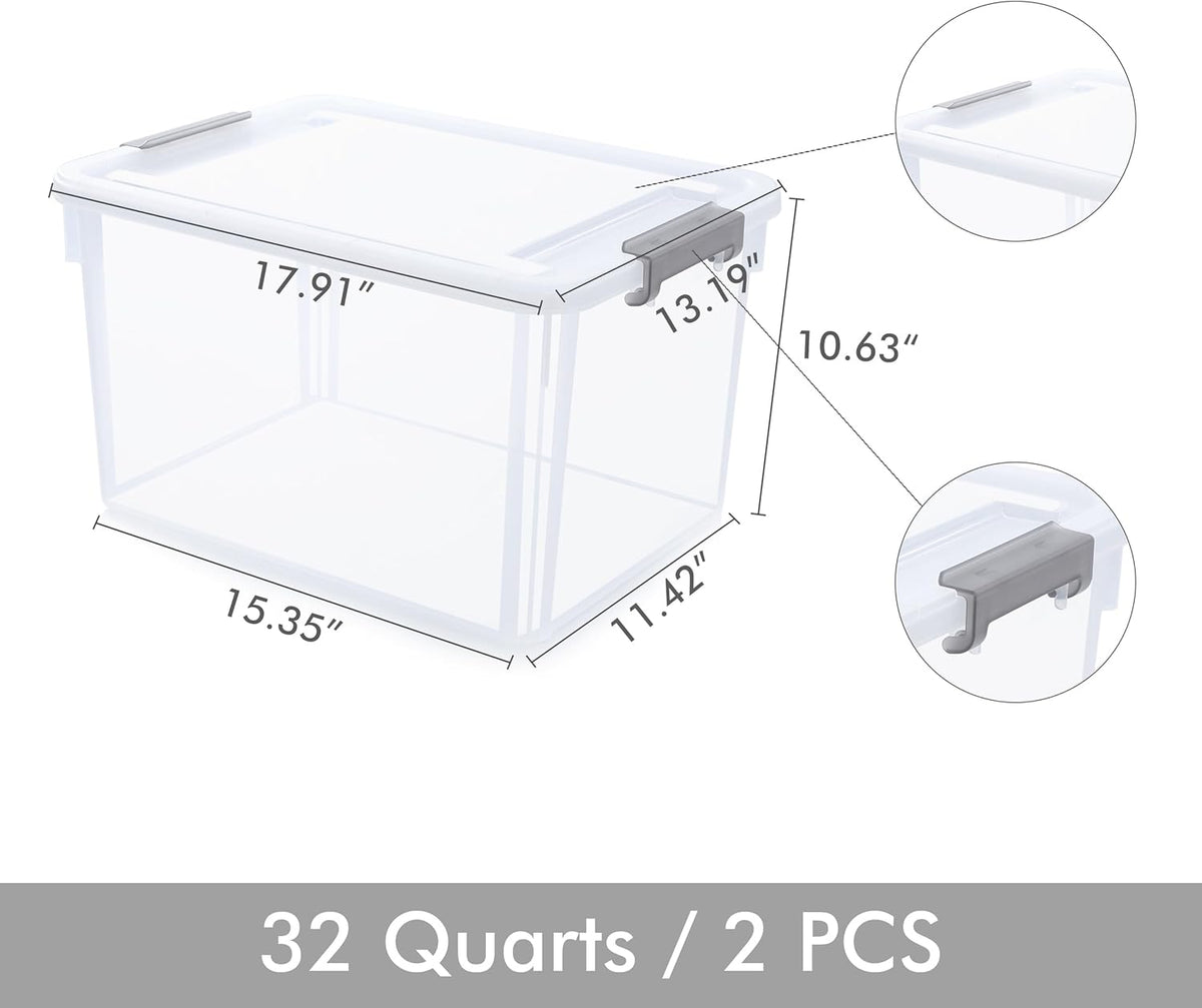 Citylife 32 QT Plastic Storage Bins with Latching Lids Stackable Storage Containers for Organizing