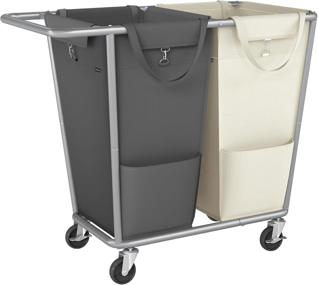 SONGMICS Laundry Basket with Wheels, 50.2 Gallons (190 L), 2-Section Rolling Laundry Hamper with