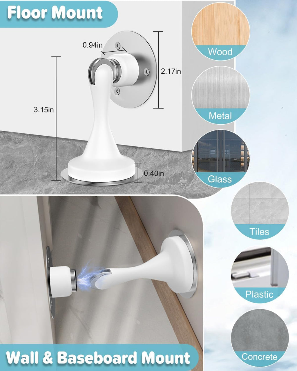 Magnetic Door Stoppers Door Catch - 2 Pack Stainless Steel Heavy Duty Door Stops for Bottom of