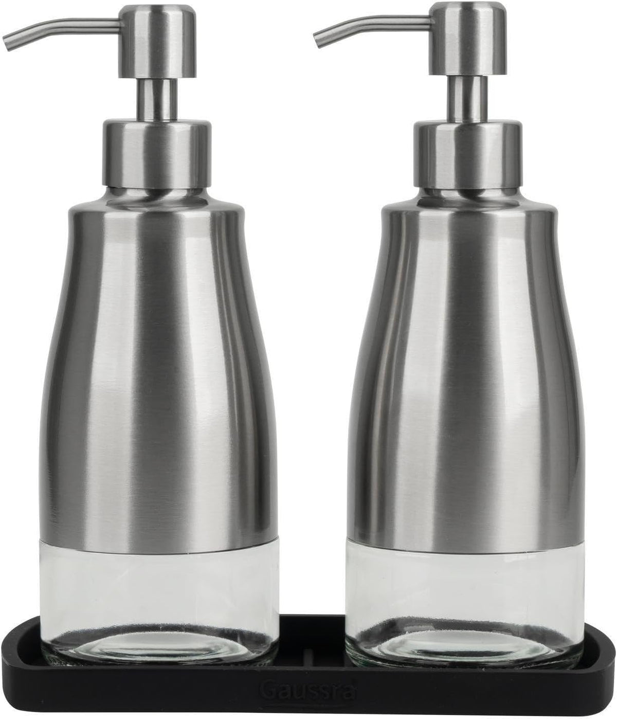 Gaussra Kitchen Soap Dispenser Set with Silicone Tray and Stickers - Brushed Nickel, Stainless
