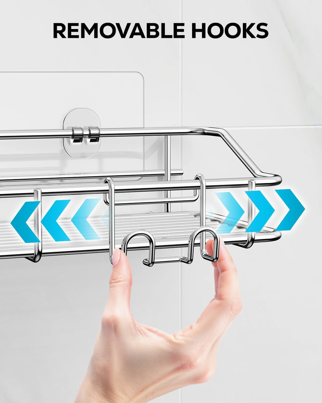 Nieifi Shower Caddy Shelf Storage Rack Adhesive Without Drilling Stainless Steel with Hooks for