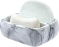 MyGift 5.4 Inch Deluxe Modern White Marble Pattern Resin Double Sponge Holder, Kitchen Sink