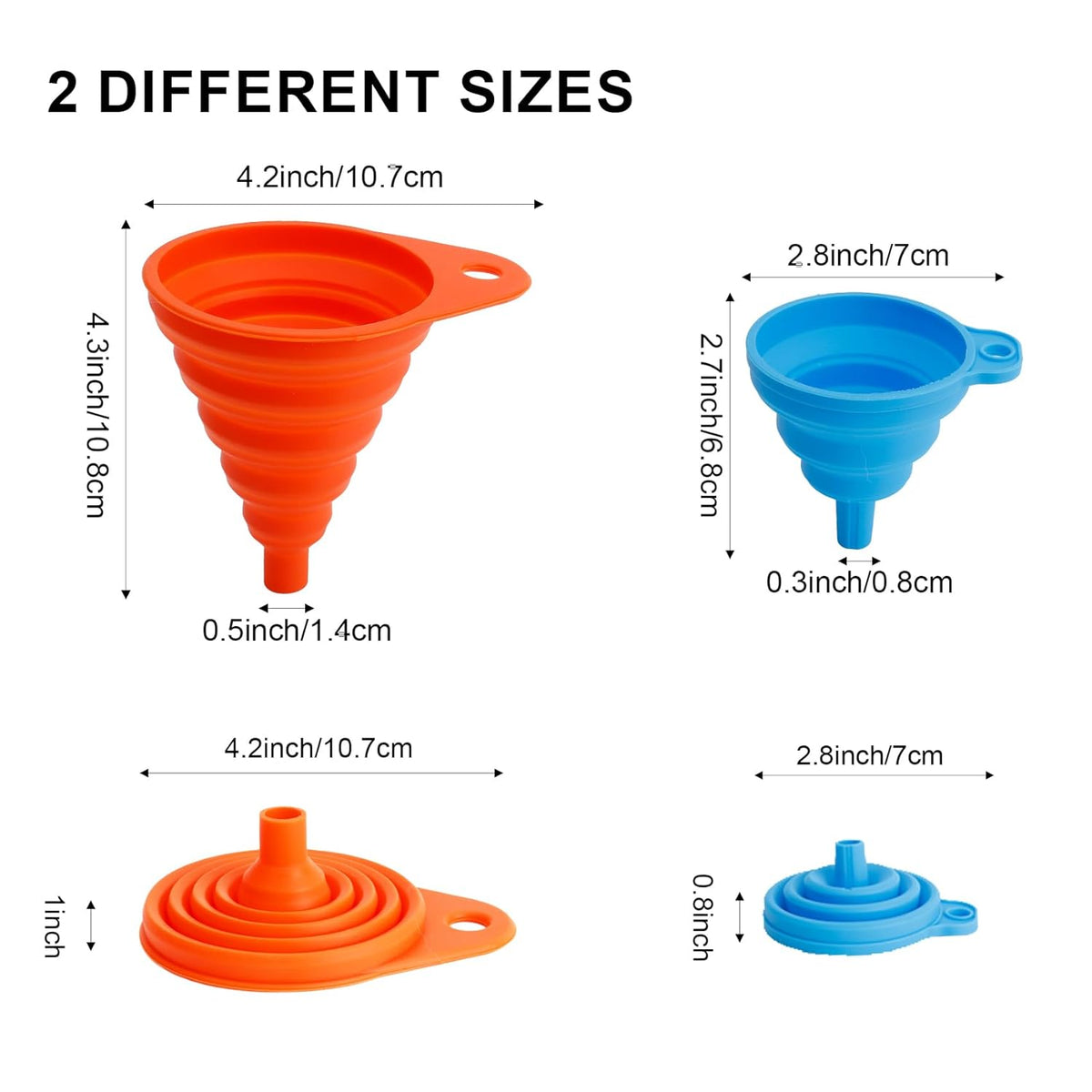 Kitchen Funnel Set of 4, Food Grade Foldable Small and Large Funnel Colorful Silicone Collapsible
