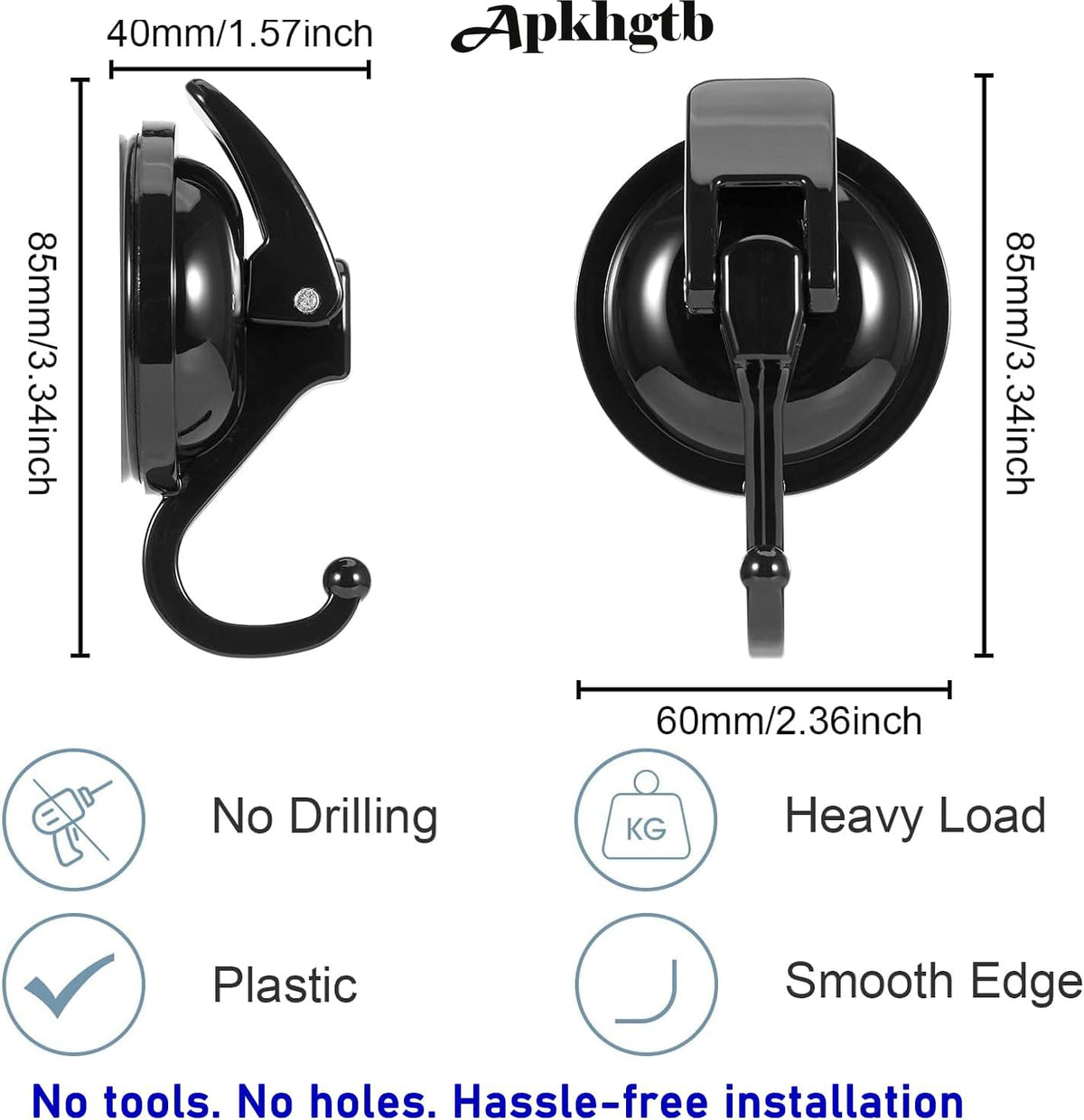 Heavy Duty Vacuum Wreath Cup Hook, Easy to Install and Remove, No Hole Punched,Black- Plated
