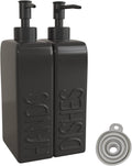 Ceramic Soap Dispenser Set, 2 Pack Kitchen Dispenser with Funnel, Non-Slip Silicone Pads, Liquid