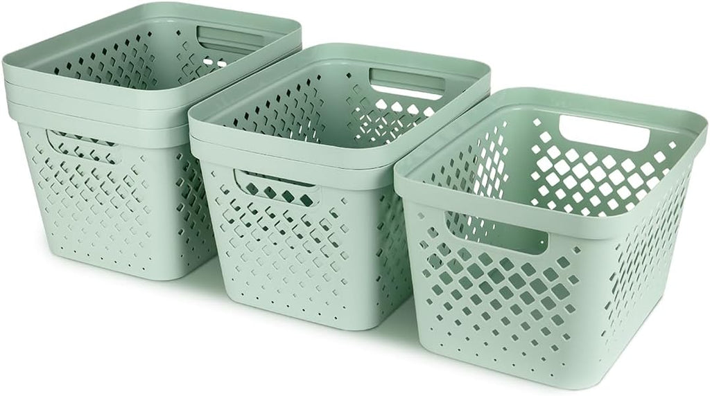 Glad Plastic Storage Basket Set, Value Pack of 6 | Open Storage Bins for Shelves, Bathroom, Pantry