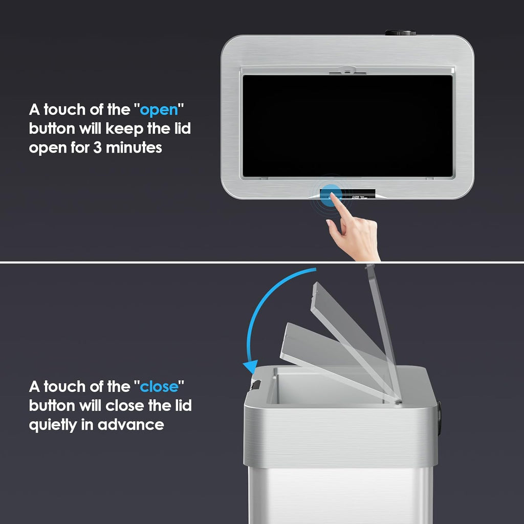TLSUNNY 13.2 Gallon Motion Sensor Trash Can,Touchless Automatic Garbage Can,Brushed Stainless Steel