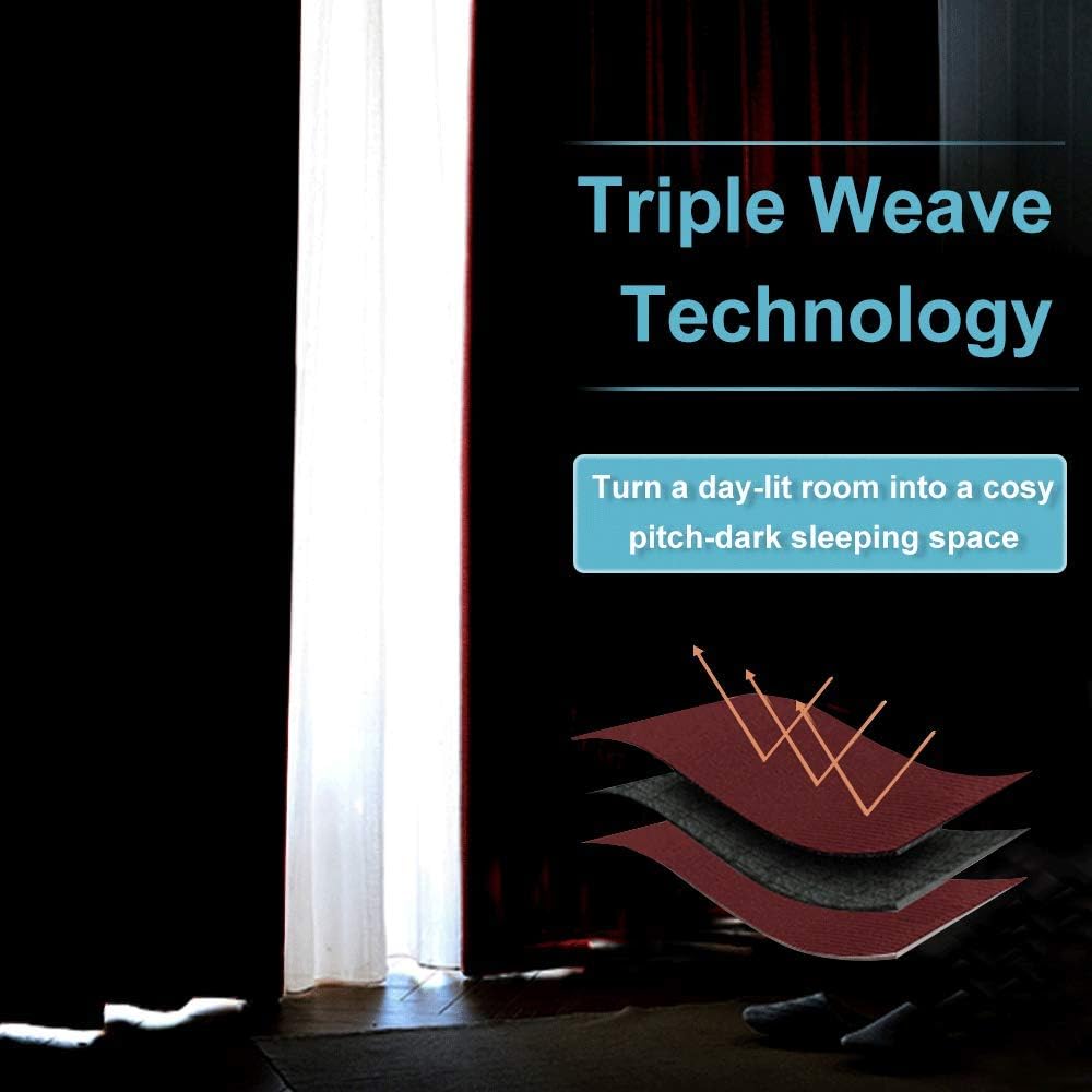 RYB HOME Curtains for Bedroom 63 inches Long, Blackout Thermal Insulating Window Treatment Drapes