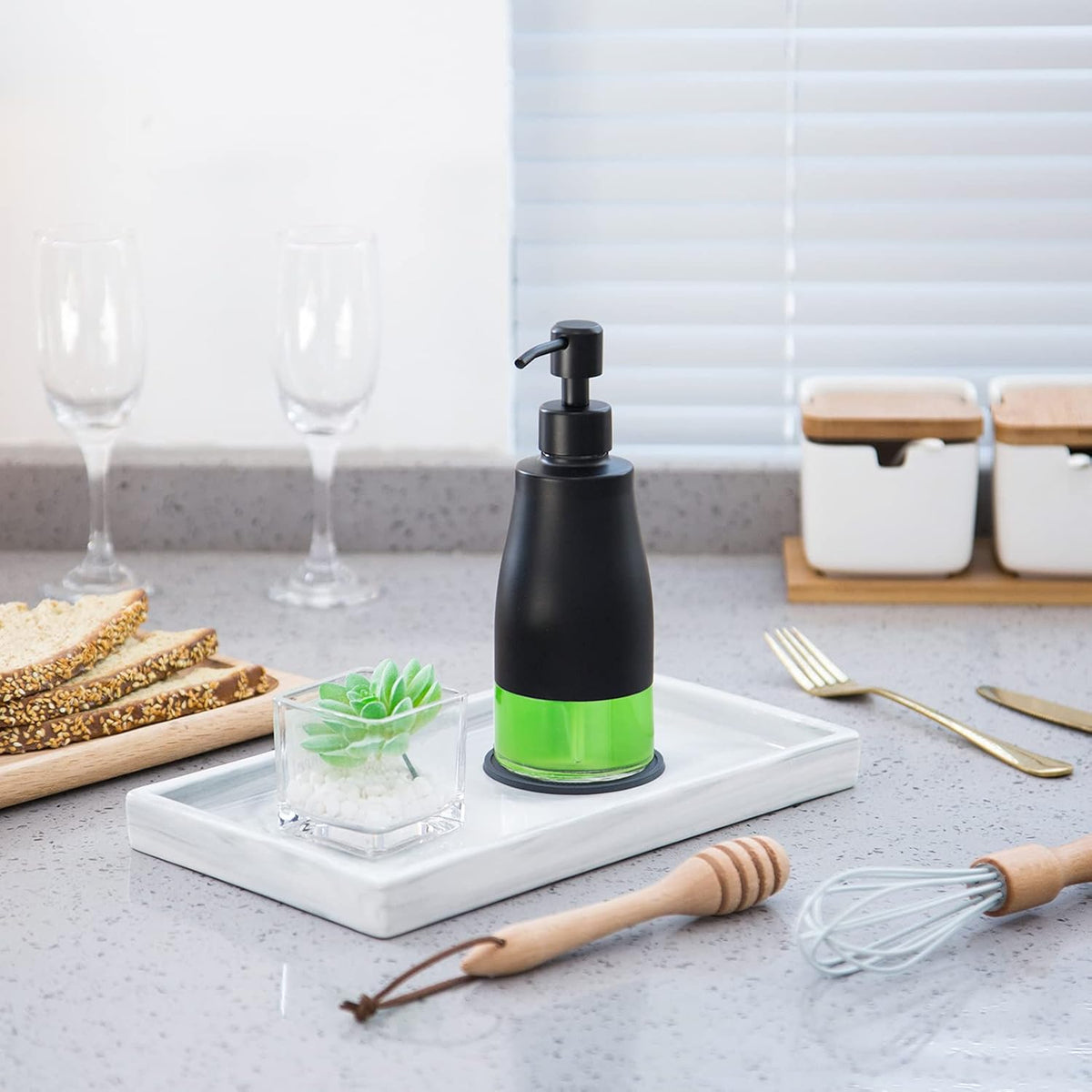 Gaussra Black Soap Dispenser with Coaster and Stickers, Dish Soap Dispenser for Kitchen, Hand Soap