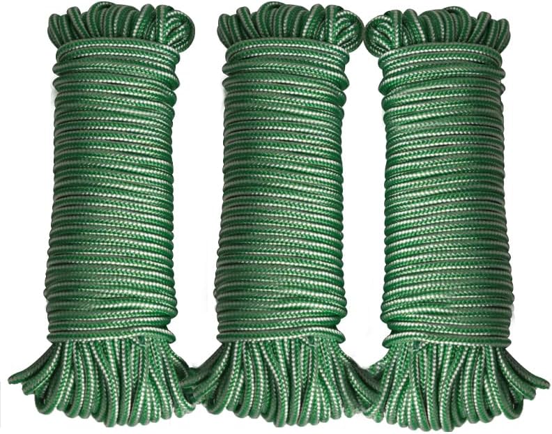 Diamond Braided Polypropylene Rope Nylon Rope Mix Thick Heavy Duty Ropes 5/32'' 66ft 3Packs High