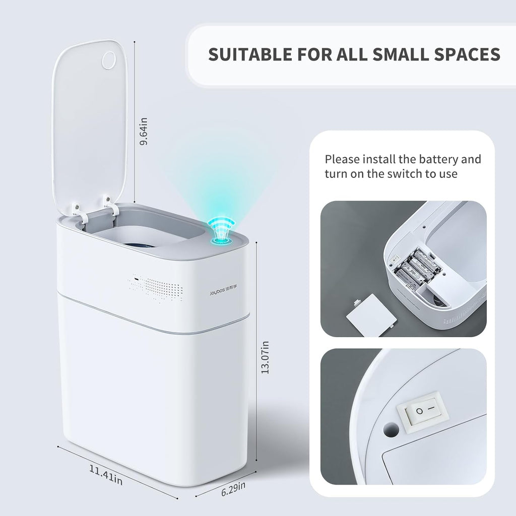 JOYBOS Small Bathroom Trash Cans with Lids,3.8 Gallon Slim White Plastic Automatic Garbage