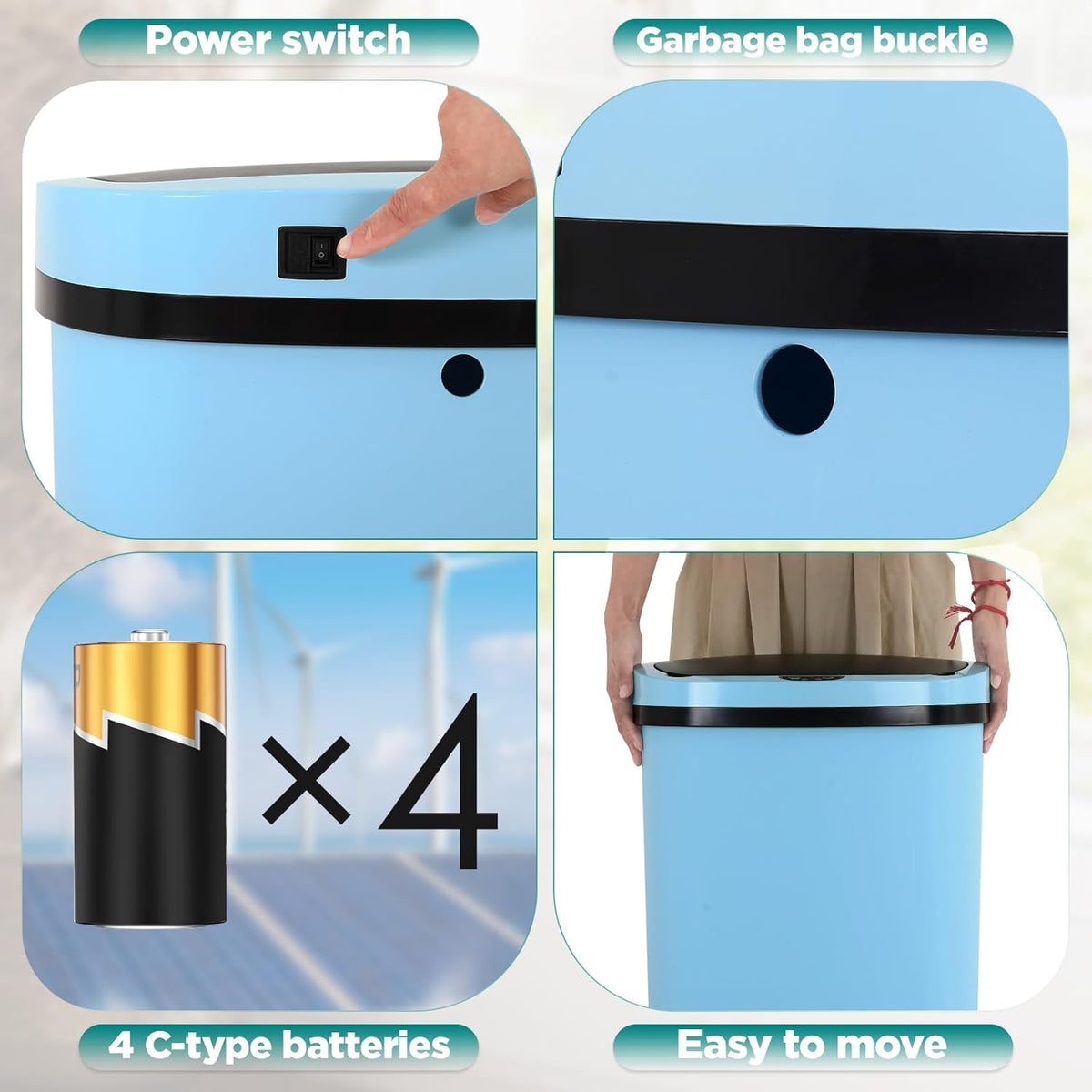 Automatic Motion Sensor Bathroom Trash Can with Lid, 13 Gallon Touchless Trash Bin, Smart Dog Proof