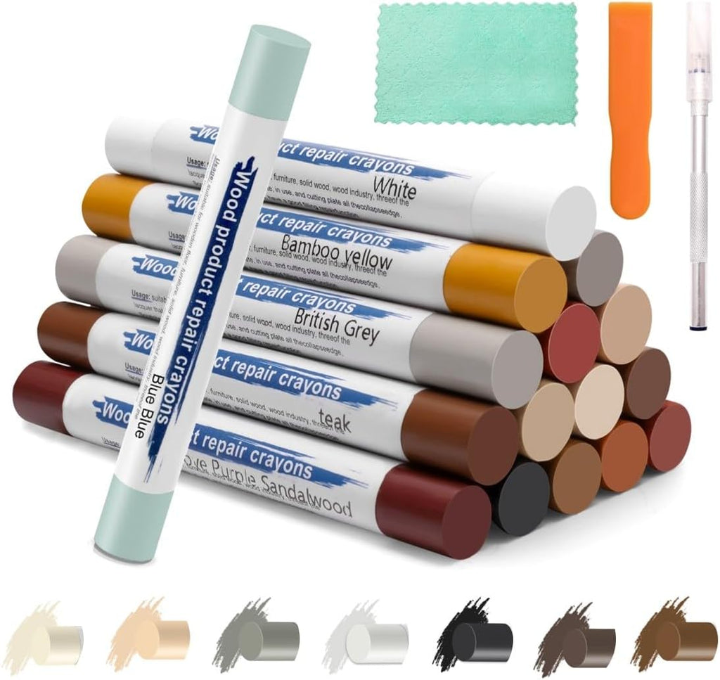 16+4P Wood Filler Sticks with 1P Box, 1P Knife, 1P Scraper and 1P Rag, Pletpet 16 Color Furniture
