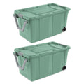 Ratiyae 40 Gallon Wheeled Industrial Tote, Rugged Plastic Storage Bin, Latch Lid, Light Green, 2