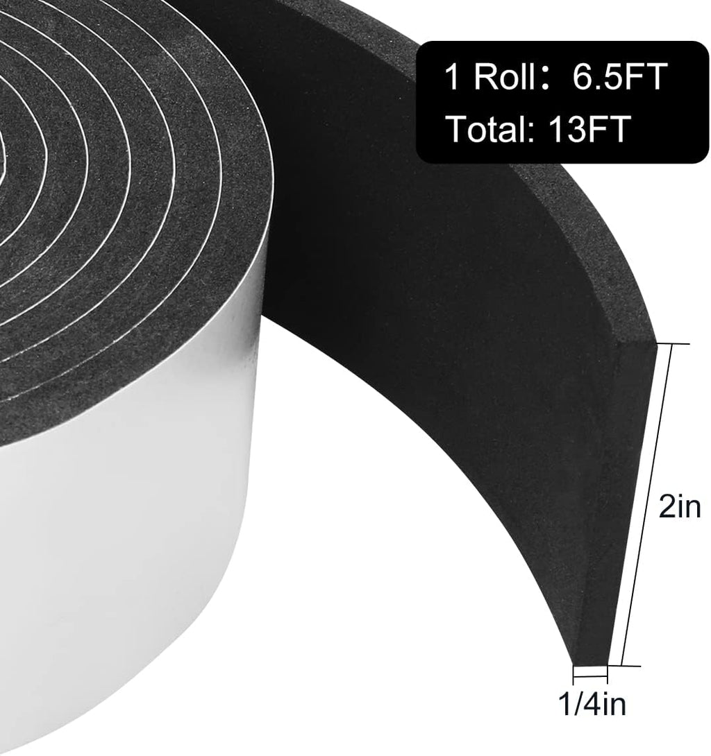 2 Rolls Seal Foam Tape, 2'' W x 1/4'' T Weather Stripping Close Cell Door Sealer, Single Sided