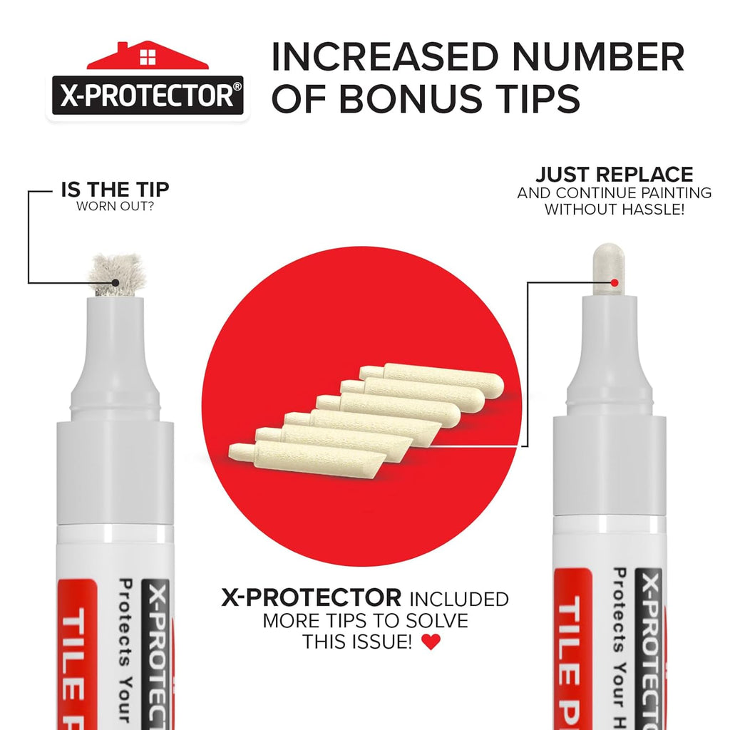 X-Protector Water Based Grout Marker - 2 PCS with 8 Tips, Cream