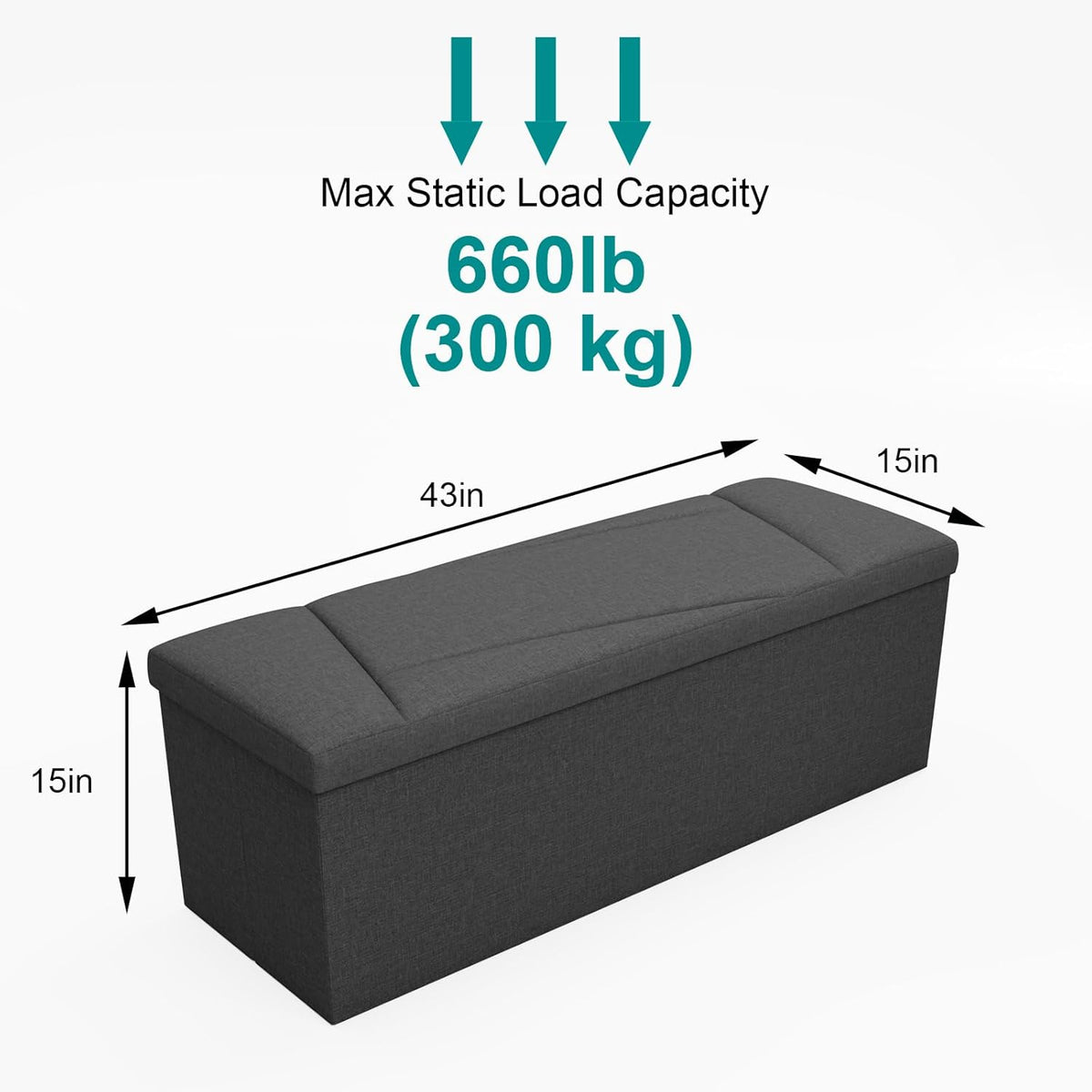 Ottoman with Storage, 43 Inches Folding Storage Ottoman Bench for Bedroom, End of Bed Bench