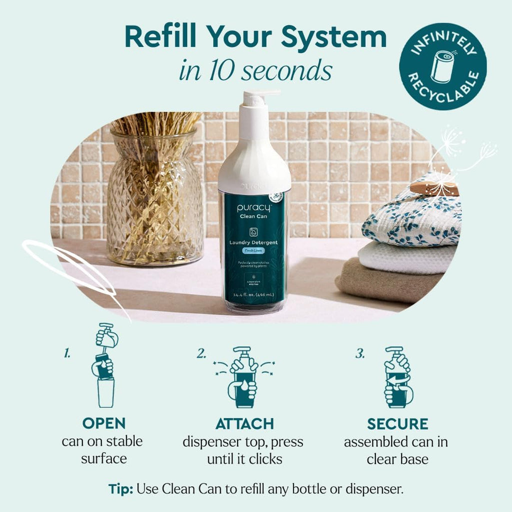 Puracy Liquid Laundry Detergent Clean Can Refill - Enzyme-Powered Liquid Laundry Detergent