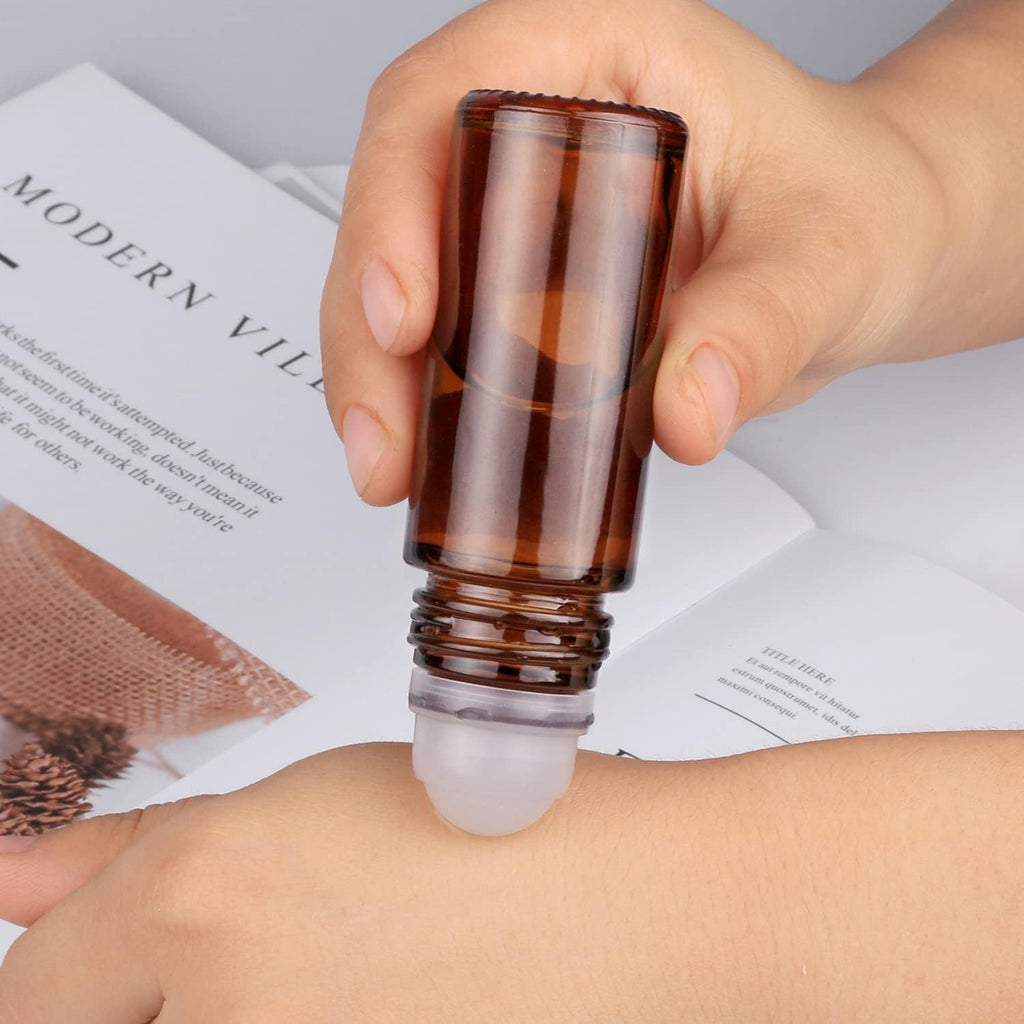 2Pcs Brown 30ml Glass Essential Oil Roller Bottles Refillable Roll on Bottles Empty Deodorant