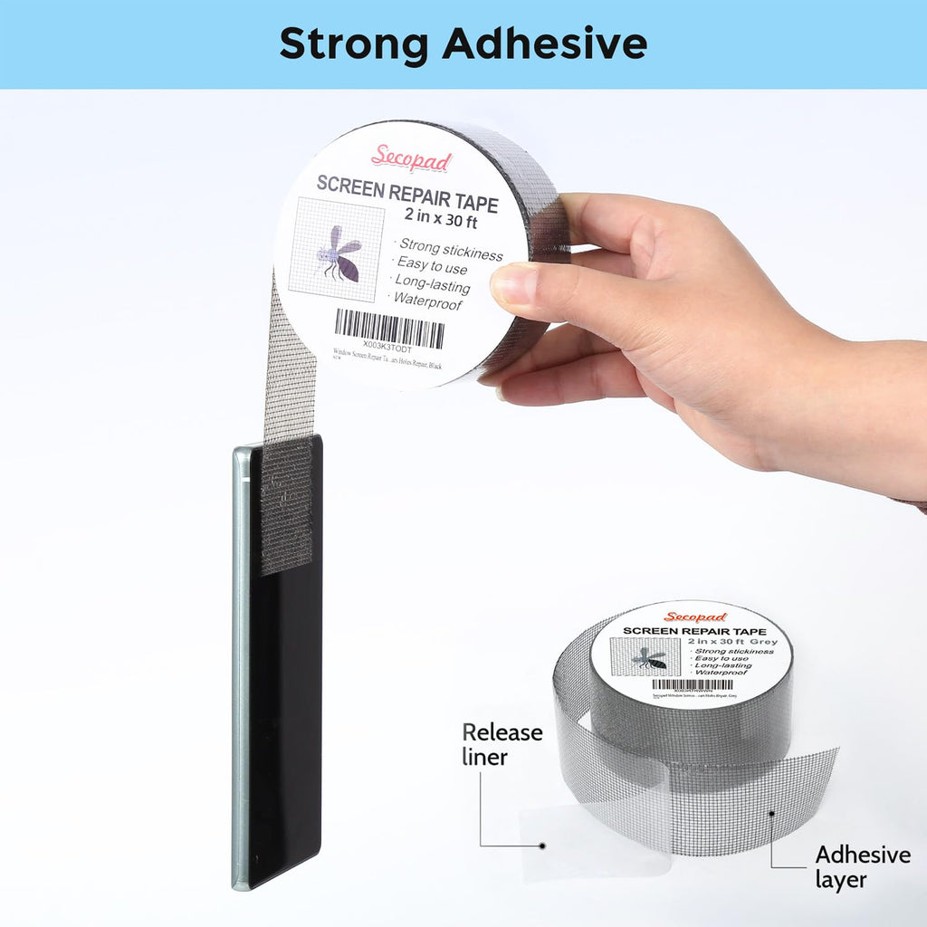 Grey Window Screen Repair Tape, 2IN X 30FT (360IN) Screen Repair Kit for Windows or Doors, Strong
