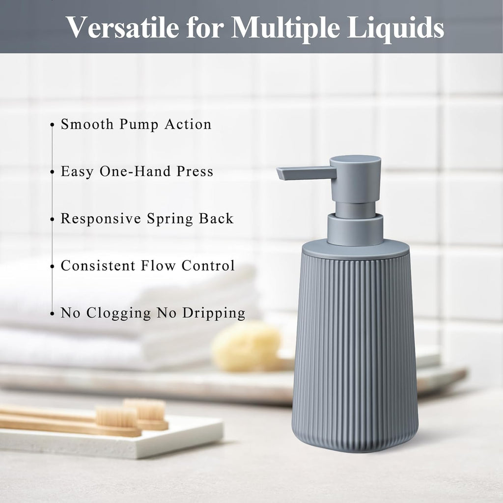 Gray Hand Soap Dispenser with No Rust Pump for Bathroom and Kitchen Countertops Refillable Striped