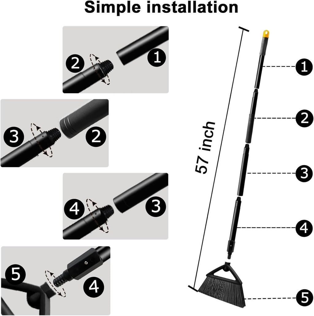 Heavy Duty Broom, Brooms for Sweeeping Indoor, Angle Broom with Long Pole, Outdoor Broom for